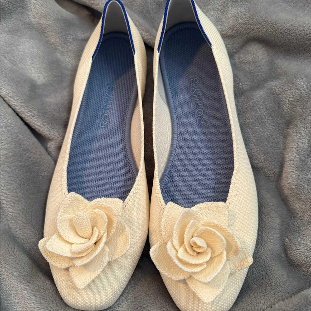 Rothy's Cream Flats with Elegant Floral Design